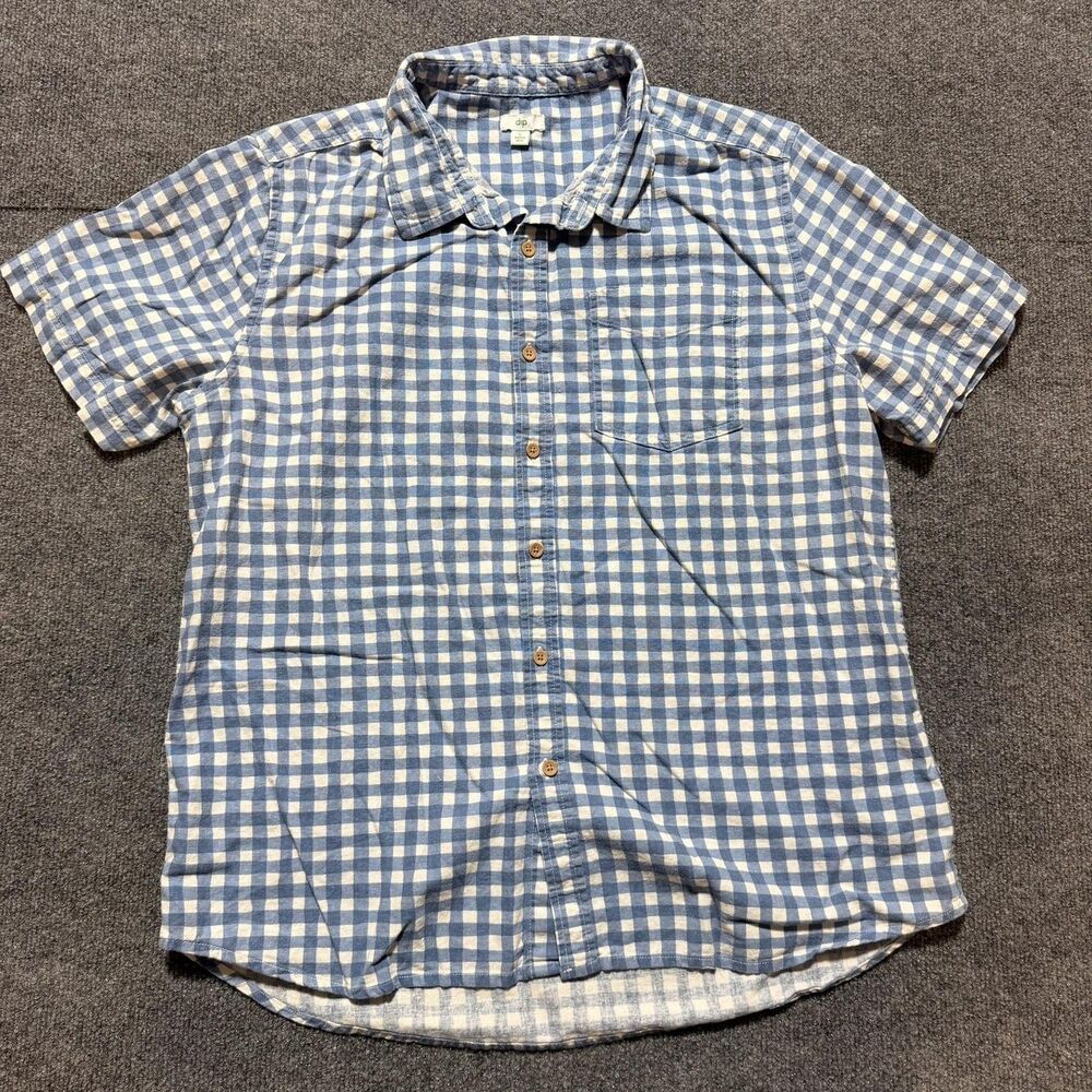 Dip Shirt Mens Large Blue Check Short Sleeve Button Up Lightweight Cotton Casual